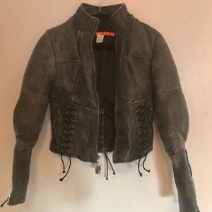 Lace up leather jacket